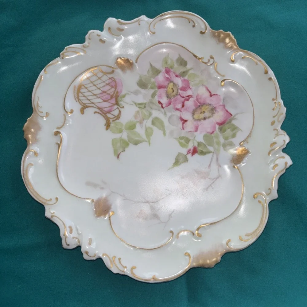 Limoges A. Lanternier France Pink Flowers Hand Painted 9.25